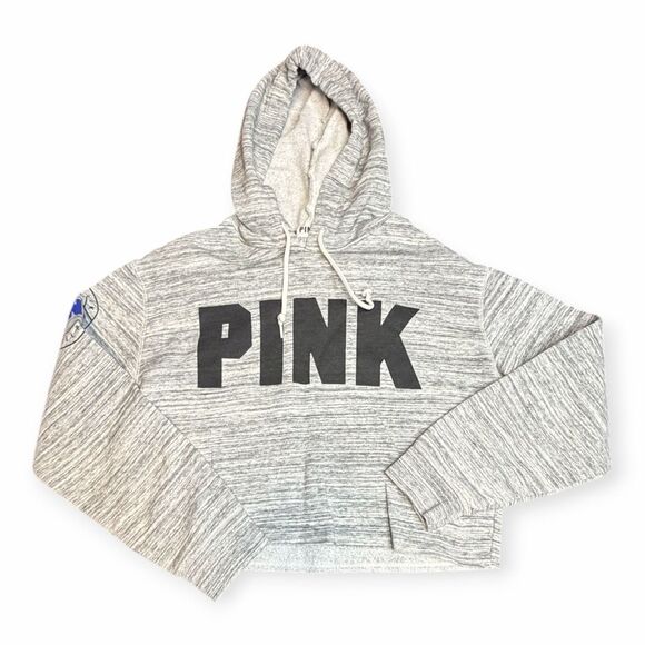 PINK VICTORIA’S SECRET Women’s Heather Gray Cropped Pullover Hoodie Size Small - Picture 1 of 4